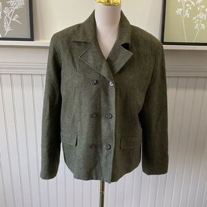 Lauren Ralph Lauren 100% Wool Green Blazer Jacket Size 10 Double Breasted